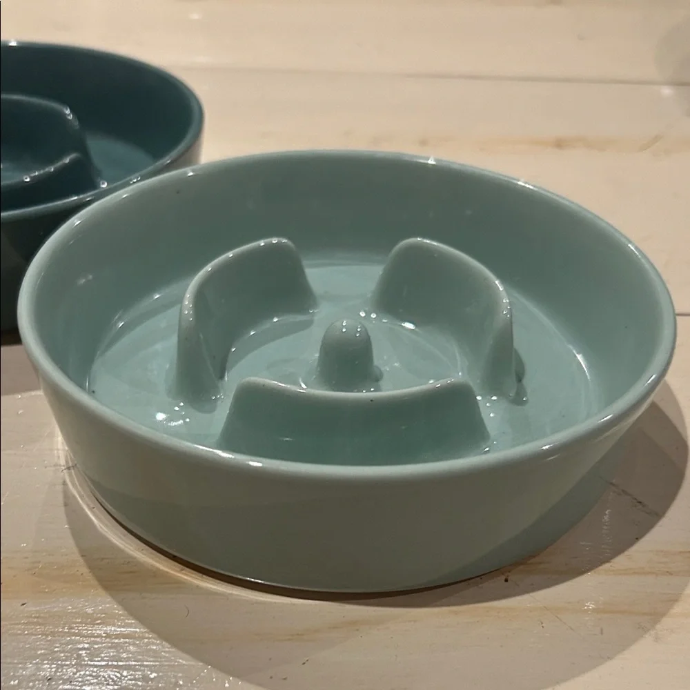 Set of Two Green Slow Feeder Pet Bowls